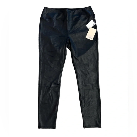 NYDJ Pull-On Skinny Legging Pants 0X Black Metallic Coated Textured Faux Leather - Picture 8 of 10